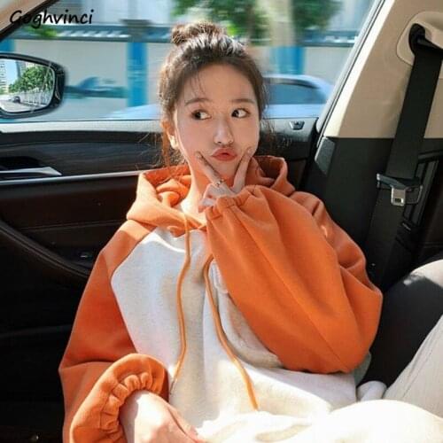 Hoodies Women Plus Velvet Hooded Patchwork Pullovers Pocket Simple Daily Loose Fashion All-match Casual Student Females Tops