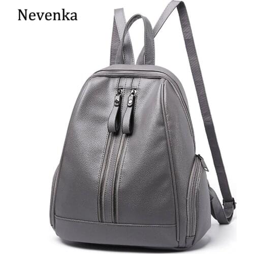 Nevenka Women Leather Backpack Female Solid Backpacks for Teenager Girls Pink Backpack Travel Bags Ladies Black Daypack Bag 2018