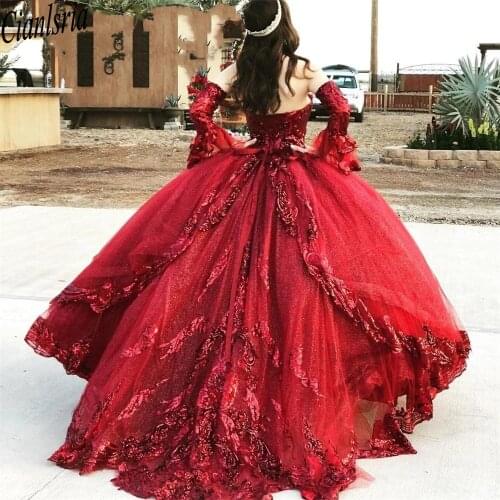Burgundy Organza Sweet 16 Quinceanera Dresses Sequined Applique Beaded lace-up Sweetheart prom Dress Mexican Girl Birthday Gown