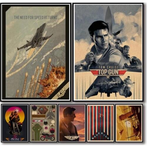 14 Designs Movie Top Gun Kraftpaper Poster Artwork Fancy Wall Sticker for Coffee House Bar A3