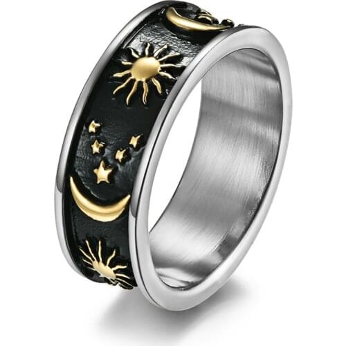 2021 Hot Sale Bohemia Sun Star Moon Rock Van Gogh Finger Rings For Unix Men Stainless Steel Punk Accessories Best Gift Presents