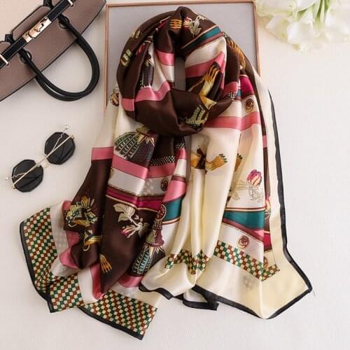 2021 Classic 180X90CM Silk Scarves Spring Autumn Women Fashion Scarf Ladies Beach Silk Headscarf Popular Print Beautiful Shawl