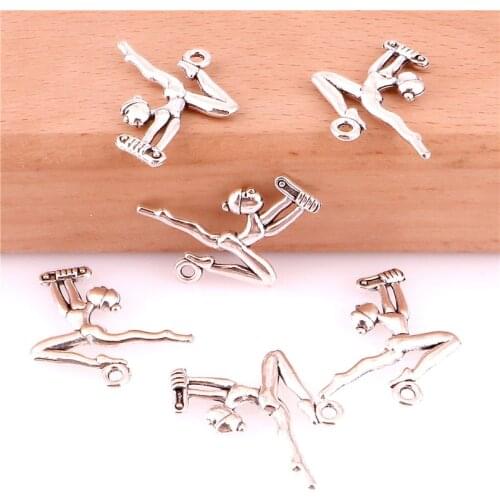 30pcs Sports Charms Gymnastics Skiing Antique Making Pendant Vintage Tibetan Silver DIY Bracelet Necklace