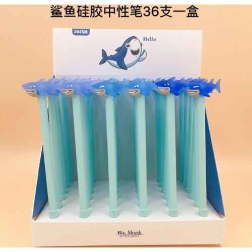 36 Pcs Gel Pens Cartoon Kawaii Shark Animals Black Colored Gel-inkpens for Writing Cute Stationery Office School Supplies 0.5mm
