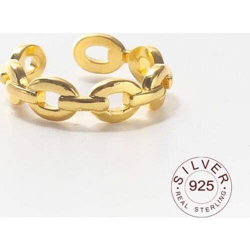 925 Sterling Silver Rings Chain Hollowout Gold Color Opening Handmade Ring Fashion Fine Jewelry
