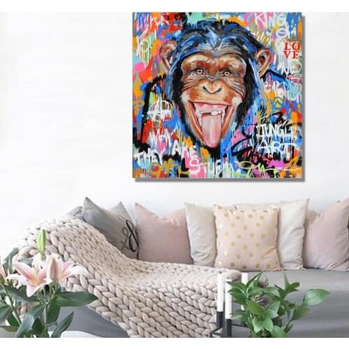 Graffiti Street Art Abstract Cute Monkey Canvas Painting Poster and Print Nordic Fashion Picture for Living Room Home Decoration