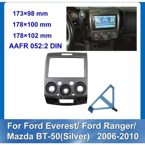 2Din Car Radio Fascia For Ford Everest Ranger Mazda BT 50 2006-2010 Silver Frame Stereo Panel Dash Installation Bezel Trim Kit