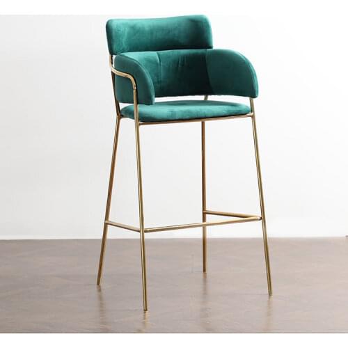 Nordir Bar Stool Golden Wrought Iron Backrest Bar Chair Modern Minimalist Personality Flannelette Girl Student Makeup Dressing