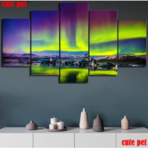 Large 5D DIY Diamond Painting aurora Sky Diamond Embroidery Sale Full Round Drill Natural scenery Mosaic Cross stitch Decor 5PCS