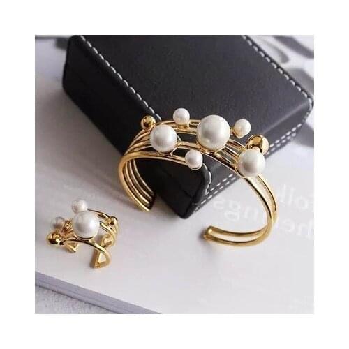 Bohemia 2021 Gold Color Charm Bracelets Ring For Women Pearl Alloy Bangle Bracelets Fashion Bohemian Jjeewelry Gift