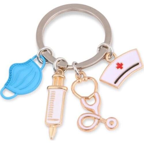 JINGLANG Mask Syringe Stethoscope Nurse Hat Keychain Doctor Nurse Keyring For Clothes Backpack Gift