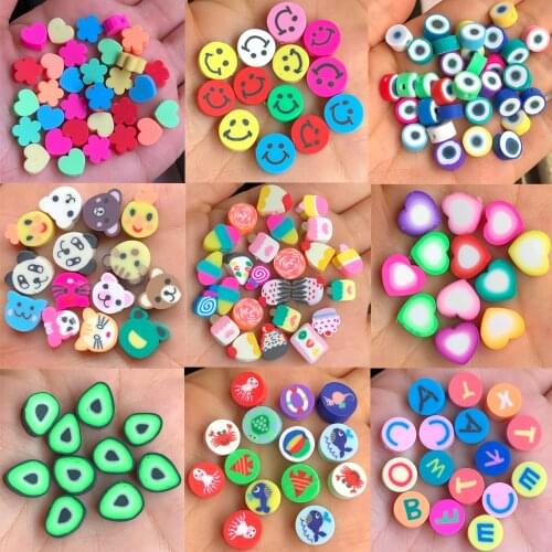 50/100 PCS Letter Fruit Animal Smiley Heart Eye Polymer Clay Spacer Beads DIY Necklace Bracelet Earring Jewelry Findings Making