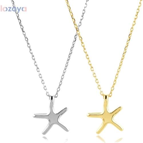LOZOYA 925 Sterling Silver Gold Punk Party Small Seafish Pendant Star Chain Necklace 2021 Luxury Plain Rock Simple Jewelry