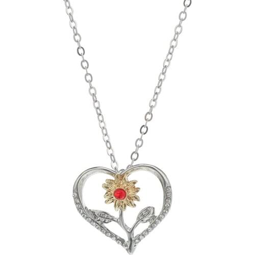 Sunflower Love Heart Pendant Necklace Romantic Love Sun Flower Charm Chain Jewelry For Lady Accessories Gifts