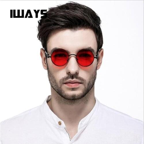Iways metal Round Steampunk Sunglasses Men Women fashion brand designer sun glasses Vintage frame high quality UV400