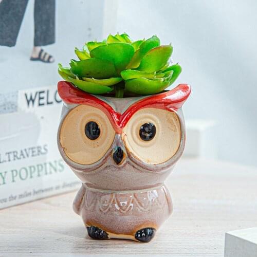 Creative Garden Supplies Decoration Ceramic Flowerpots Miniature Model Cute Owl Succulent Flower Pot Planter Desktop Decorations