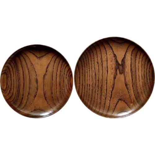 Round Solid Wood Plate Dinner Plates Food Dessert Serving Tray Cake Fruit Plates