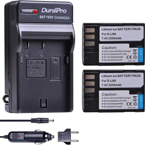 2200mAH D-Li90 D Li90 Camera Li-ion Battery + Car Charger for Pentax K-5 II K-5 IIS K-01 K-7 K-5 K-3 K-3 II 645D 645Z Z1