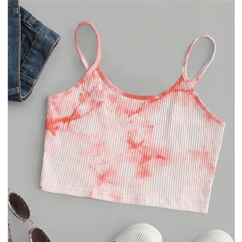 Women Tank Top Ladies Tie Dye Print Vest Summer Sleeveless Sexy Crop Tops Ribbed Knitted Tunic Leisure Basic Bodycon Bra Camis