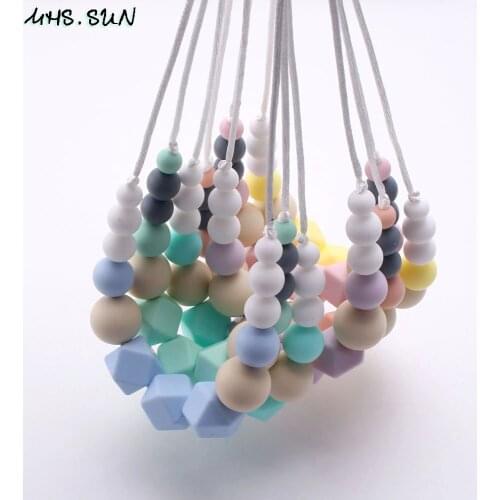 MHS.SUN Fashion colorful silicone beads necklace baby and mommy chewable chunky beads necklace food grade teething jewelry