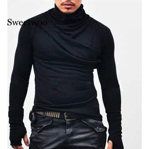 Men Slim Fit Long Sleeve T-Shirt With Gloves Mens Cotton T Shirts Autumn Spring