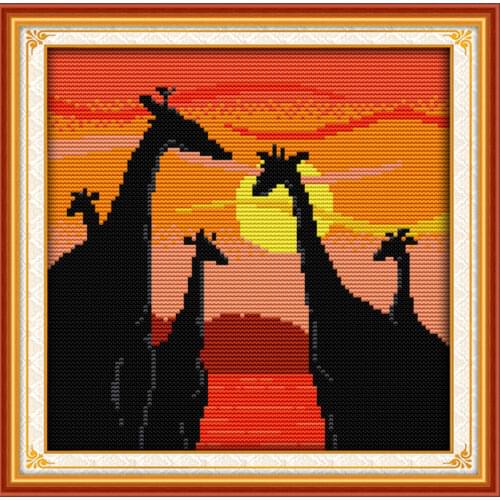 The sunset giraffe cross stitch kit cartoon 11ct count canvas stitches embroidery DIY handmade needlework plus