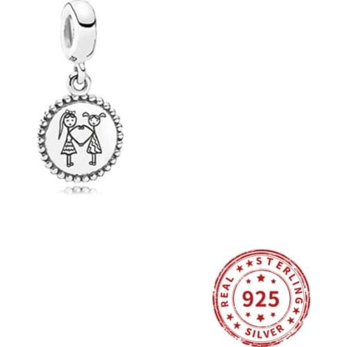 Real 925 sterling silver Beads Girls held hands Charm Beads Suitable fit Original Pandora Bracelet Jewelry 2021