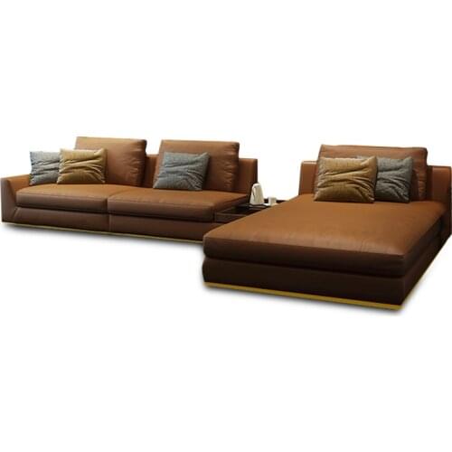 Nordic Minimal Leather Sofa Top Layer Leather Living Room Size Corner Pure Leather Latex Armrest Free Sofa