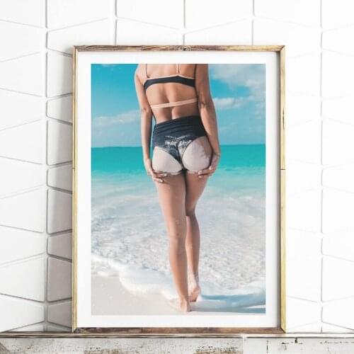 Beach Sexy Girl Poster Art Painting Modern Photography Coastal Beach Ocean Canvas Prints Wall Pictures Home Room Decoration