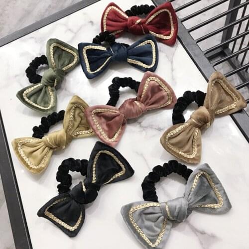Vintage Bow Hair Ties for Women Gold Velvet Elastic Hair Rope Female Hair Accessories
