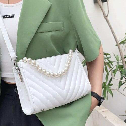 Luxury Female Leather Shoulder Bag Solid Women Messenger Bags Sac Pearl Chain Square Corssbody Bags for Women Handbags Ladies