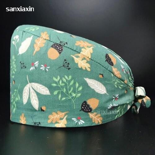 High quality cartoon print doctor operating room working cap beauty salon nursing cap dentist clinic cotton unisex clinical hat