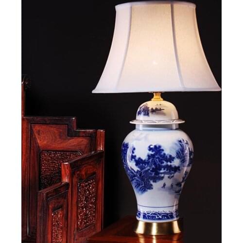 Blue And White Porcelain table Lamp Bedroom Bedside Lamp Chinese Living Room Study Classical Jingdezhen Hand-painted table lamp