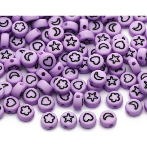 Mixed Purple Star/Flower/Moon Acrylic Beads 4x7mm Round Letter Spacer Beads For Jewelry Making Diy Necklace Bracelet Accessories