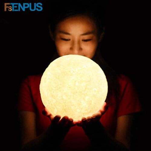 Moon Lamp 3D Print Rechargeable Light Colorful Change Touch Usb Led Night Light Home Decor Creative Gift kids For Bedroom