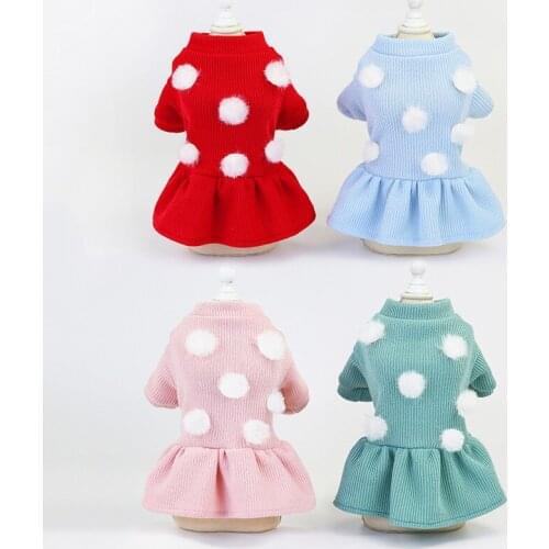 Pet Knitted Pullover Warm Dress Pet Clothes Sweet Pet Dog Sweater Skirt Pet Autumn and Winter Dress for Small and Medium Dogs