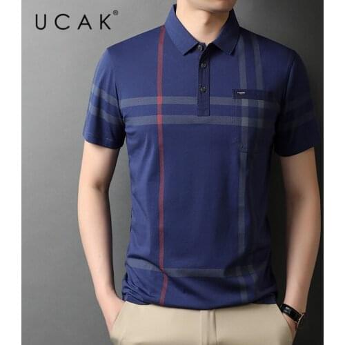 UCAK Brand Classic Striped Turn-down Collar Short Sleeve T-Shirts Summer New Streetwear Tops Casual Cotton T Shirt Homme U5568