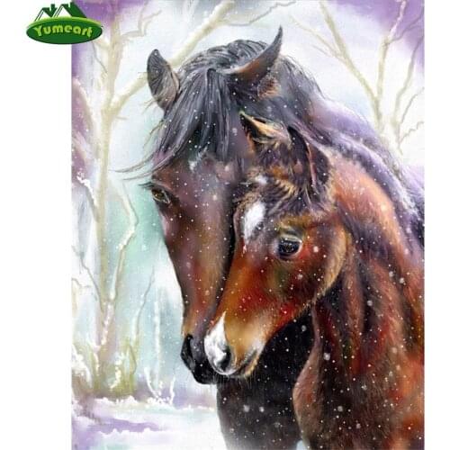 Yumeart Full Square Drill Diamond Painting Brown Horse Patterns,cross Stitch Kit,diamond Mosaic Animal Love Diamond Picture Gift
