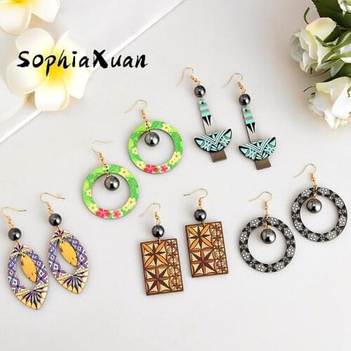 SophiaXuan Acrylic Earrings Fashion Hawaiian Handmade Geometric Jewelry Drop Flower Earring Original Design Resin for Women 2021