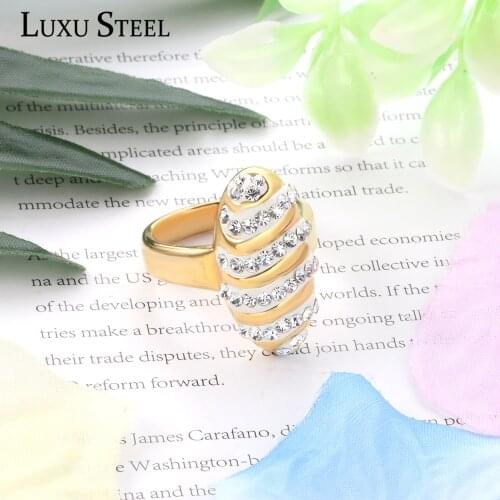 LUXUSTEEL Boat Shape Rings For Women Stainless Steel Gold Color Crystal Engagement Rings Wedding ladies rings Accessories