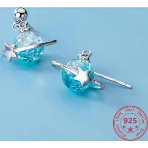Pure 925 Silver Womens Earrings Full of Temperament Blue Beads Star Summer Earrings Fashion Trend Jewelry