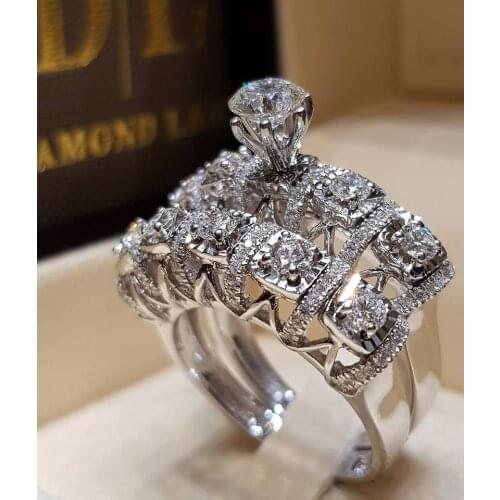 Female White Austrian Crystal Zircon silver plated Wedding Rings for Women Bridal Sets Jewelry Promise Love Engagement Rings