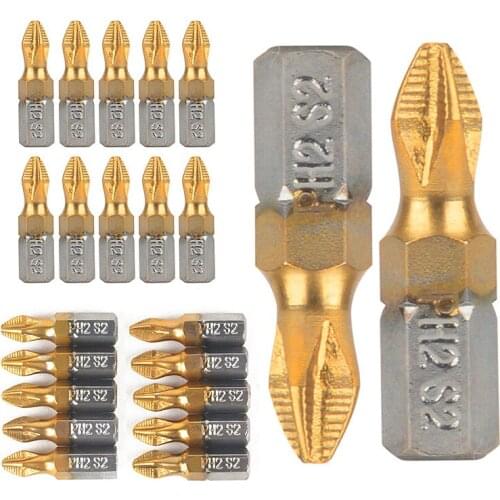 10pcs 25mm 1/4inch PH2 Magnetic Screwdriver Bits Shank Titanium Coated Screwdriver Bits Electric Drill Bits Power Tools