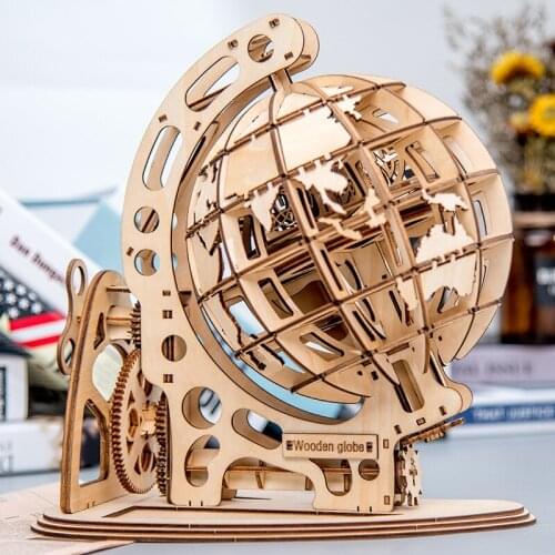 147pcs DIY Rotatable 3D Globe Laser Cutting Wooden Puzzle Game Gift for Children Teens Adult Assembly Toy Decorations for Home