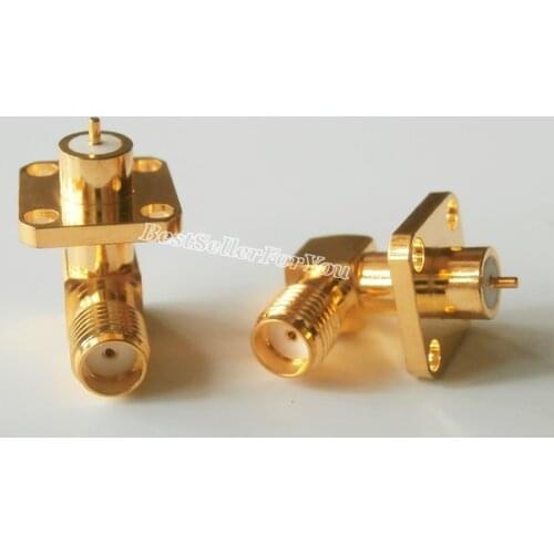 2Piece SMA Female Jack 4-hole Flange Solder Panel Mount Right Angle RF Connector