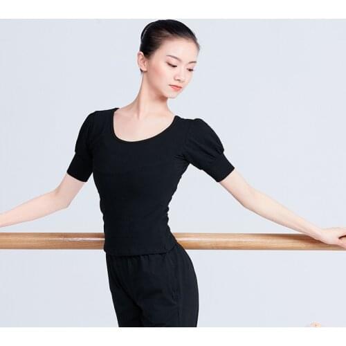 2021 Lantern Sleeve Blouse Women Summer Black T Shirts Ladies Crop Top Female Casual Sport Ballet Dance Practice clothing