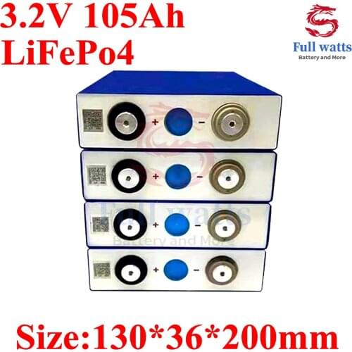 3.2V 105Ah LifePo4 battery 3C discharge rechargeable battery DIY 12V 24V solar system Inverter battery pack Add stud connector