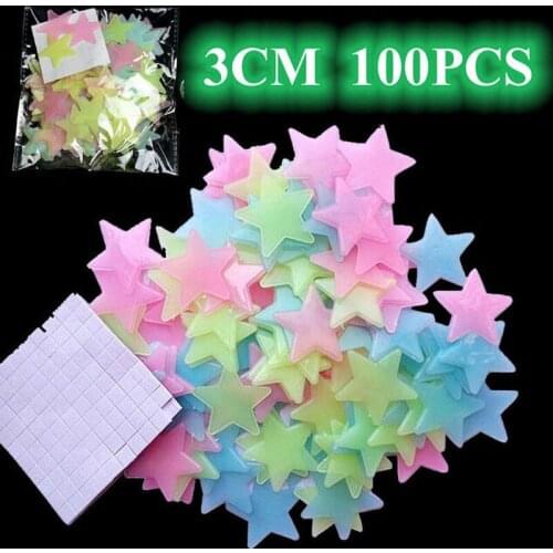 50/100Pcs/Bag 3D luminous star and Moon wall stickers student room decoration fluorescent Pentagram Kids Baby Bedroom Stickers
