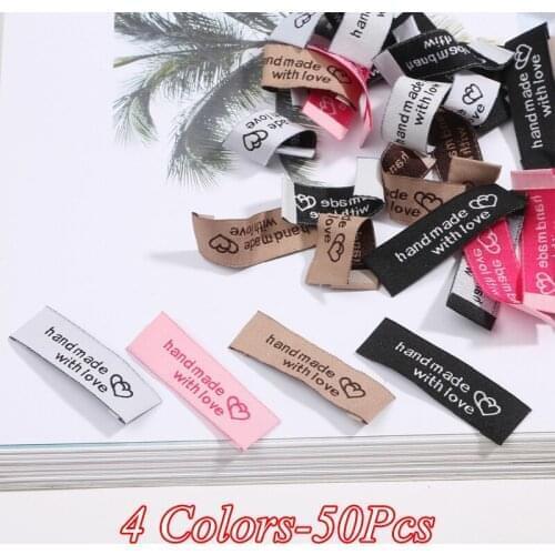 50 Pcs Washable 'Handmade With Love' Woven Printed Tags Handmade DIY Flag Labels For Clothing Sewing Accessories