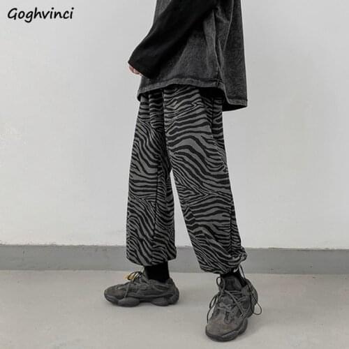 Casual Pants Women Zebra Striped Ankle-length Adjustable Leg Opening Hip-hop Unisex High Street Casual Fashion Korean Style Pant